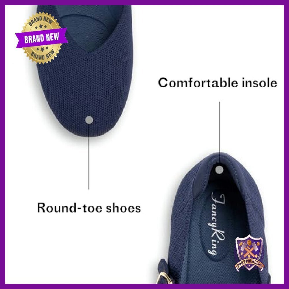 Women's Knit Ballet Flats with Adjustable Strap, Comfortable Work Shoes - Picture 4 of 8